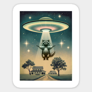 UFO Flying Saucer Abducting Raccoon, funny alien racoon Magnet