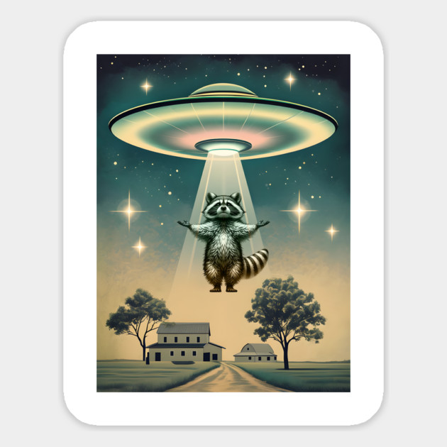 UFO Flying Saucer Abducting Raccoon, funny alien racoon Magnet by Luxinda