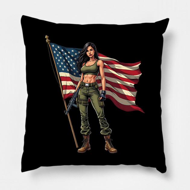 Female US Army Soldier Pillow by animegirlnft