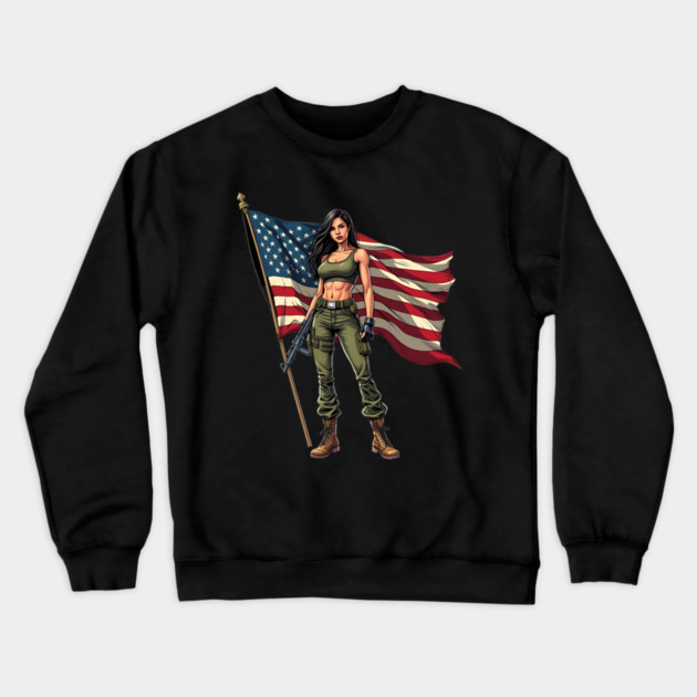 Female US Army Soldier Crewneck Sweatshirt by animegirlnft