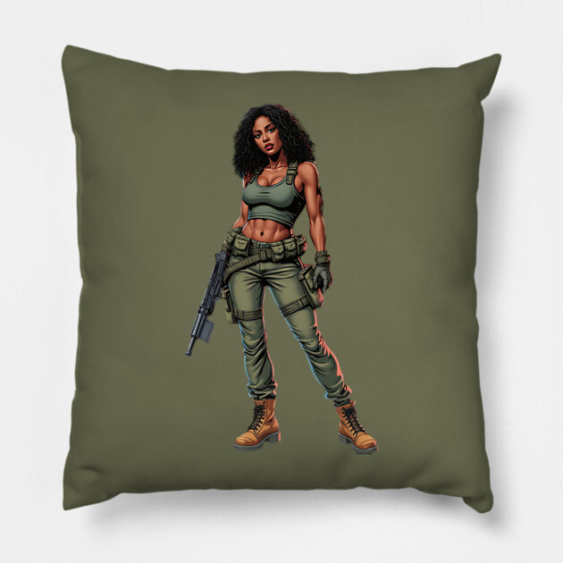Black Female Soldier Pillow by animegirlnft