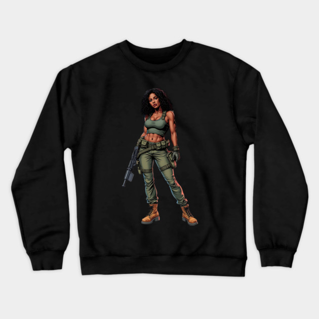 Black Female Soldier Crewneck Sweatshirt by animegirlnft