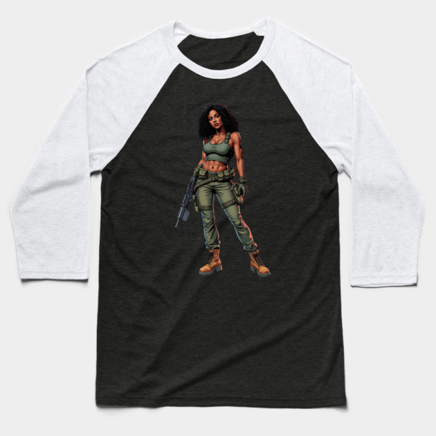 Black Female Soldier Baseball T-Shirt by animegirlnft