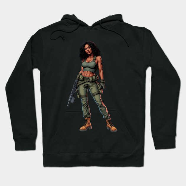 Black Female Soldier Hoodie by animegirlnft