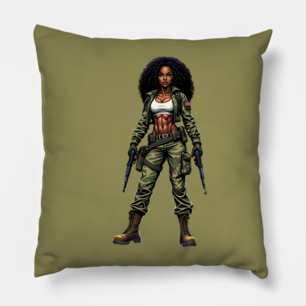 African American Military Woman Pillow by animegirlnft
