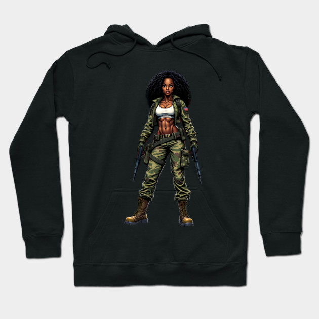 African American Military Woman Hoodie by animegirlnft