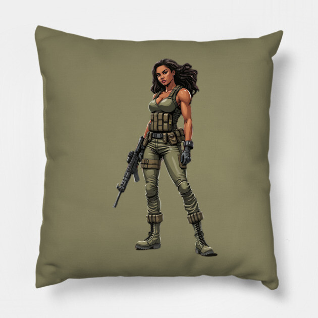 Hispanic Female Soldier Pillow by animegirlnft