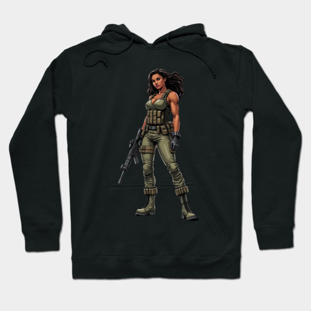 Hispanic Female Soldier Hoodie by animegirlnft
