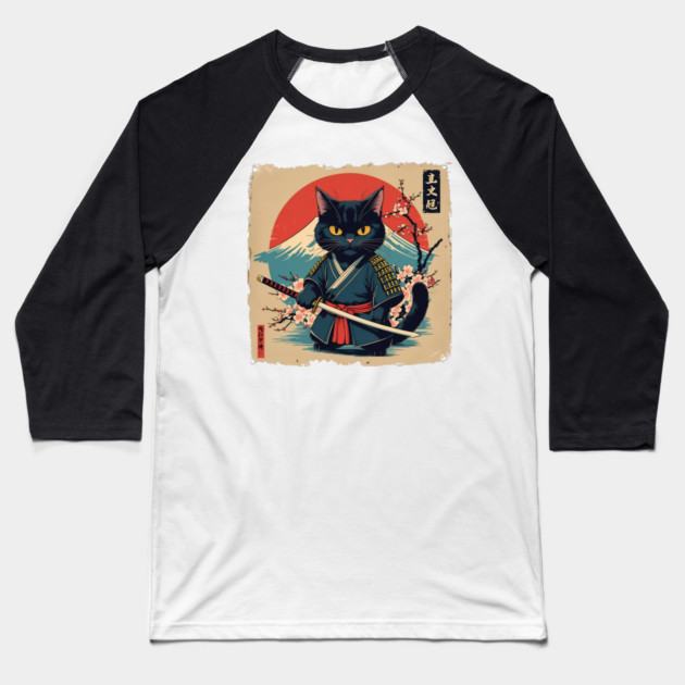 Samurai Cat Baseball T-Shirt by BA