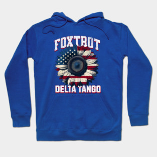 Foxtrot Delta Tango – Funny Patriotic Sunflower USA Flag Retro Hoodie