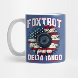 Foxtrot Delta Tango – Funny Patriotic Sunflower USA Flag Retro Mug
