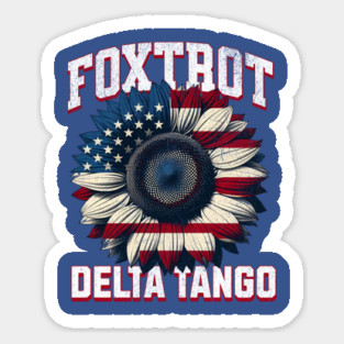 Foxtrot Delta Tango – Funny Patriotic Sunflower USA Flag Retro Magnet