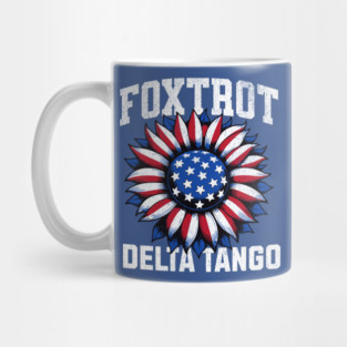 Foxtrot - Delta - Tango – Funny - Patriotic - Sunflower - USA Flag - Retro - Vintage Mug