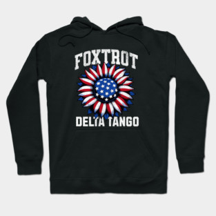 Foxtrot - Delta - Tango – Funny - Patriotic - Sunflower - USA Flag - Retro - Vintage Hoodie