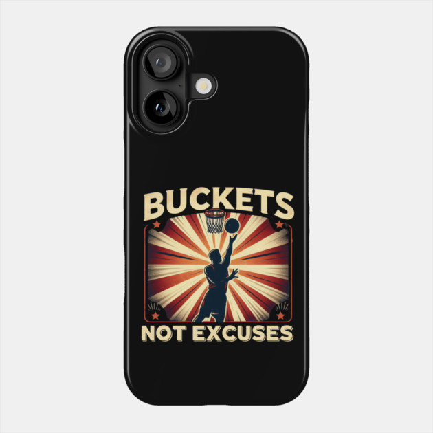 Buckets Not Excuses – Motivational Vintage Basketball Design Phone Case by Ben's Store 1