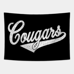 Vintage Cougars Throwback Basketball Tapestry