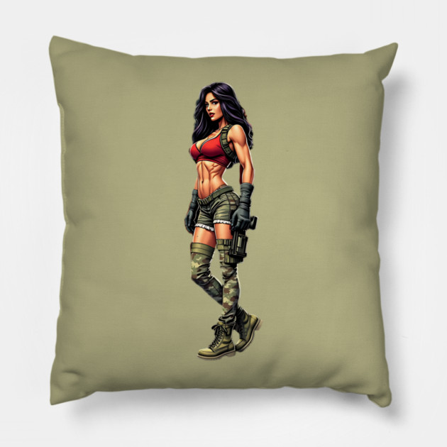 Latina Señorita with Gun Pillow by animegirlnft