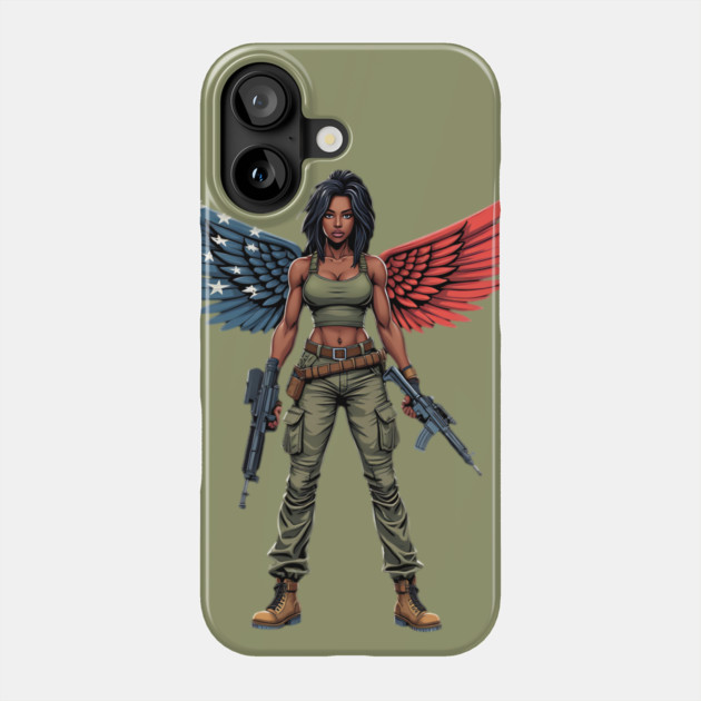 Black American Military Angel with Gun Phone Case by animegirlnft
