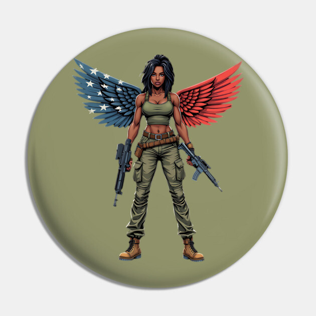 Black American Military Angel with Gun Pin by animegirlnft