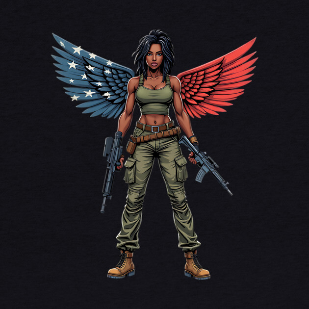 Black American Military Angel with Gun by animegirlnft