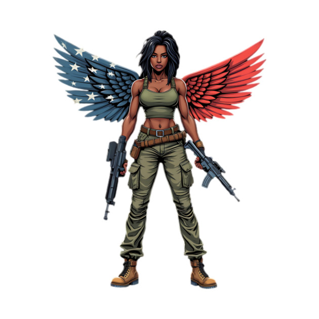 Black American Military Angel with Gun by animegirlnft