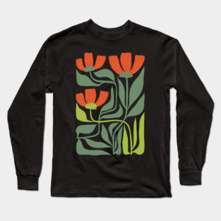Modern Floral Botanical Illustration Long Sleeve T-Shirt