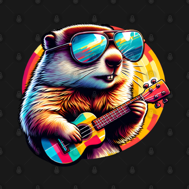 Groovy Groundhog Playing Ukulele fun colorful design by Luxinda