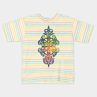 Rainbow Tribal Mandala - Colorful Boho Geometric Tattoo-Inspired Design Kids T-Shirt