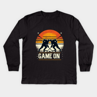 Game On - Vintage Hockey Faceoff Design Kids Long Sleeve T-Shirt