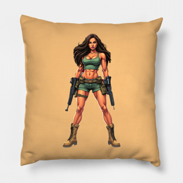 Machine Gun Girl Pillow by animegirlnft
