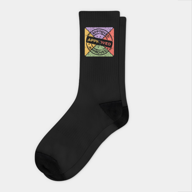 Retro Grunge Approved Stamp – Distressed Pop Art Badge Socks by TuncGK