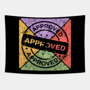 Retro Grunge Approved Stamp – Distressed Pop Art Badge Tapestry