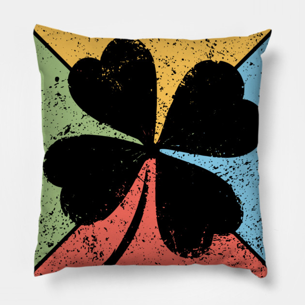 Lucky Clover Retro Pop Art – St. Patrick’s Grunge Style Pillow by TuncGK