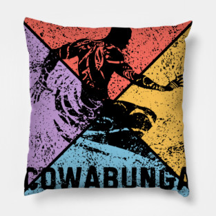Cowabunga Surfing Vintage Pop Art – 80s Beach Vibes Pillow