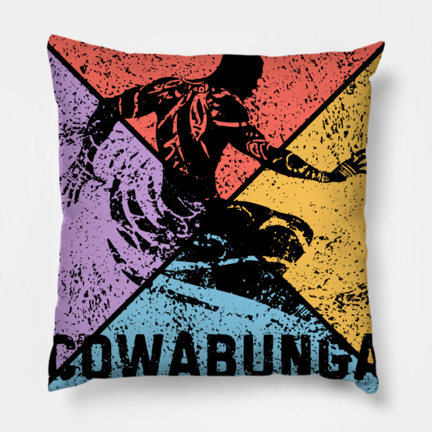 Cowabunga Surfing Vintage Pop Art – 80s Beach Vibes Pillow by TuncGK