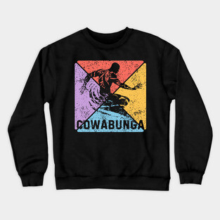 Cowabunga Surfing Vintage Pop Art – 80s Beach Vibes Crewneck Sweatshirt