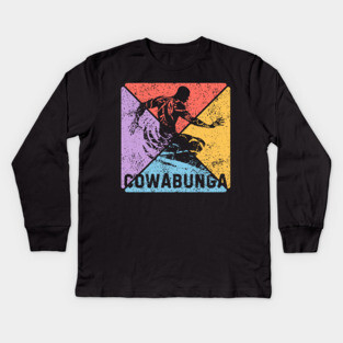 Cowabunga Surfing Vintage Pop Art – 80s Beach Vibes Kids Long Sleeve T-Shirt