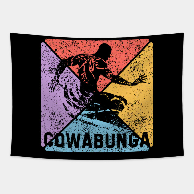 Cowabunga Surfing Vintage Pop Art – 80s Beach Vibes Tapestry by TuncGK