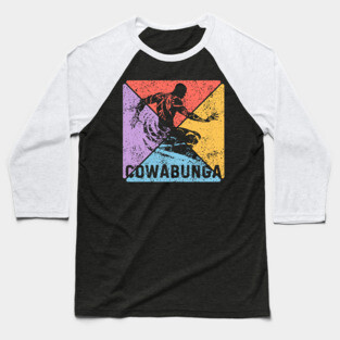 Cowabunga Surfing Vintage Pop Art – 80s Beach Vibes Baseball T-Shirt