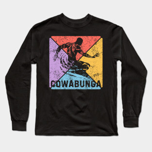 Cowabunga Surfing Vintage Pop Art – 80s Beach Vibes Long Sleeve T-Shirt