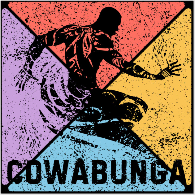 Cowabunga Surfing Vintage Pop Art – 80s Beach Vibes Wall Art by TuncGK