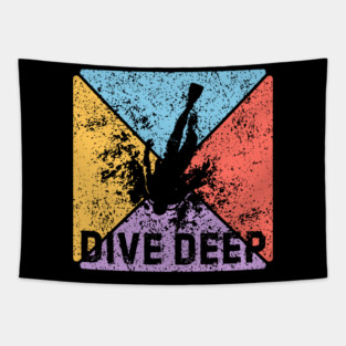 Dive Deep Retro Scuba Pop Art – Grunge Ocean Aesthetic Tapestry