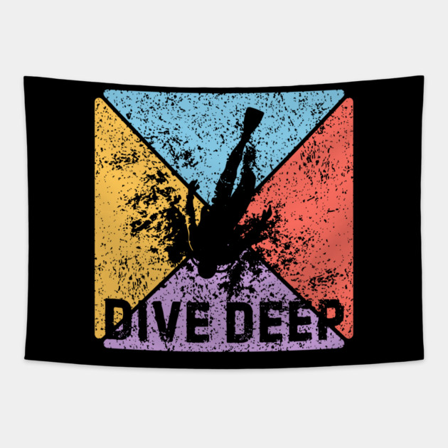 Dive Deep Retro Scuba Pop Art – Grunge Ocean Aesthetic Tapestry by TuncGK