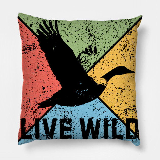 Goose Flight Vintage Wildlife Pop Art – Nature Lovers Gift Pillow by TuncGK