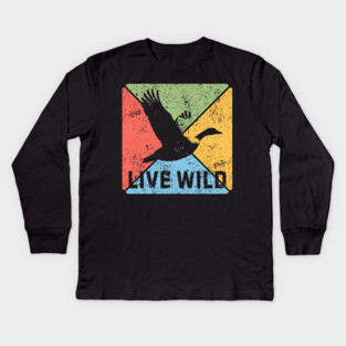 Goose Flight Vintage Wildlife Pop Art – Nature Lovers Gift Kids Long Sleeve T-Shirt