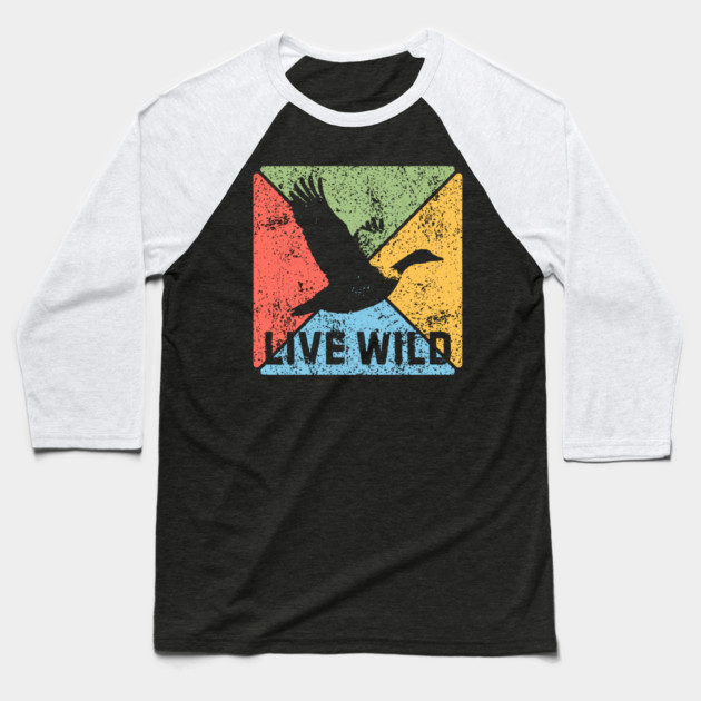 Goose Flight Vintage Wildlife Pop Art – Nature Lovers Gift Baseball T-Shirt by TuncGK