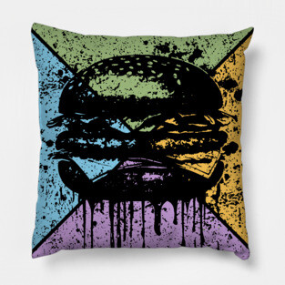 Dripping Hamburger Retro Pop Art – Grunge Fast Food Aesthetic Pillow