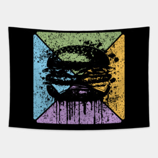 Dripping Hamburger Retro Pop Art – Grunge Fast Food Aesthetic Tapestry