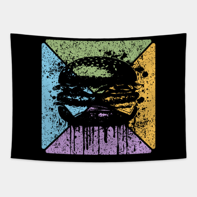 Dripping Hamburger Retro Pop Art – Grunge Fast Food Aesthetic Tapestry by TuncGK