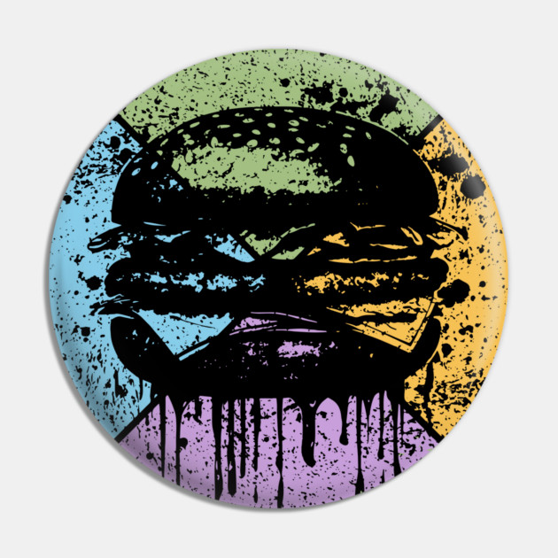 Dripping Hamburger Retro Pop Art – Grunge Fast Food Aesthetic Pin by TuncGK